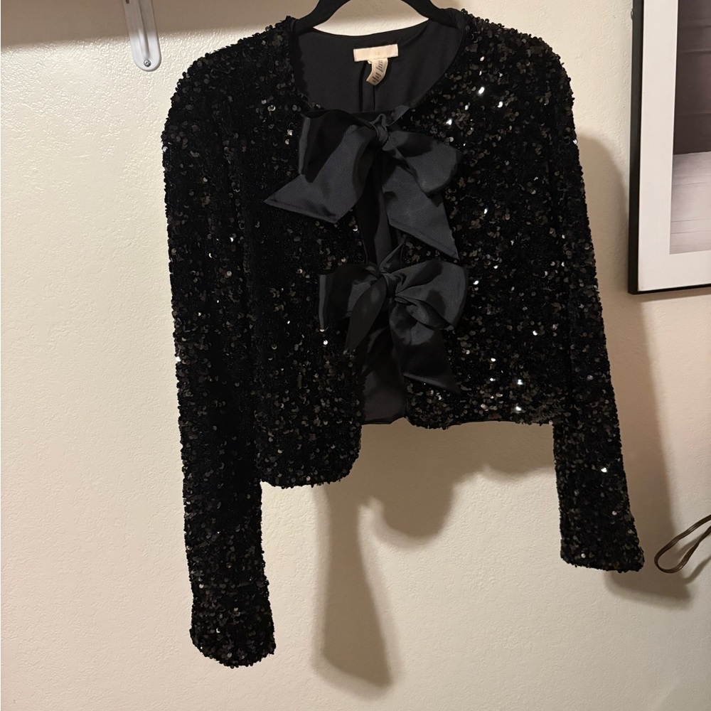 H&M Black Sequin Blazer with Bow Details